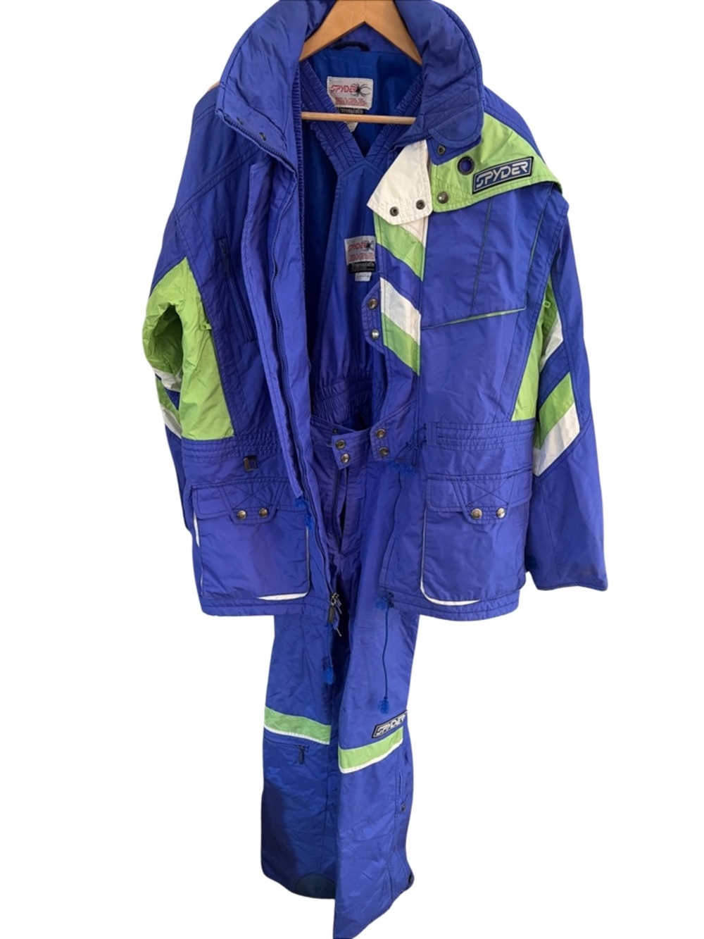Vintage Spyder Ski Suit Mens L Blue Green 90s Jacket Pants Set